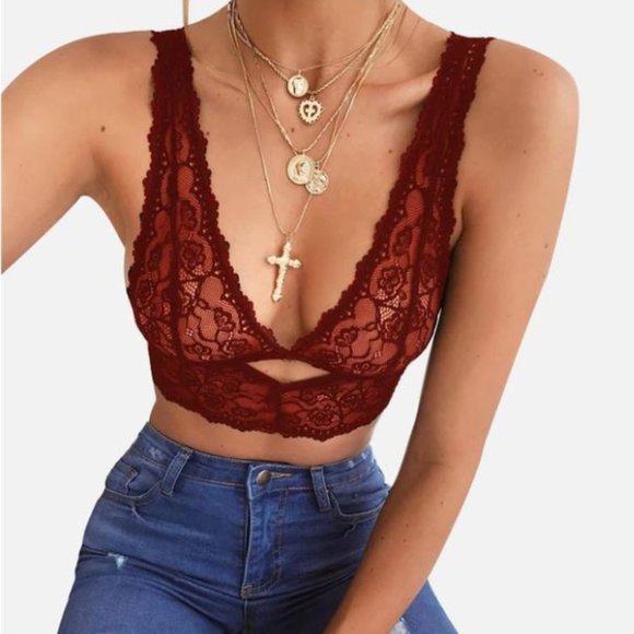 🌺 Delicate Deep V Neck Floral Lace Sheer Bralette - Picture 2 of 8